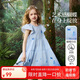 ASK JUNIOR兒童裙子2025夏女童連衣裙小飛袖公主裙?jié)u變表演裙 藍(lán)色  150 