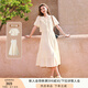 香影休閑吊帶裙套裝女夏季2025新款泡泡袖開衫度假風(fēng)連衣裙兩件套 米色 S