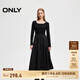 ONLY春夏通勤方領長袖針織拼接長裙連衣裙女|124307071 H1Z 黑色 L (170) 88A