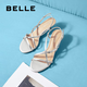 百麗（Belle）華爾茲優(yōu)雅一字帶涼鞋女25夏新商場款真皮綁帶高跟鞋3WS33BL5 銀色 38 (240mm)