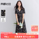 尚都比拉斜搭V領(lǐng)防走光暗扣腰部褶皺短袖印花雪紡連衣裙女夏收腰顯瘦裙子