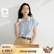 茵曼（INMAN）涼感亞麻法式系帶襯衫2025夏季女裝新款寬松蝙蝠袖襯衣上衣 淺藍(lán)色 S