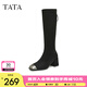 他她（TATA）粗跟彈力長(zhǎng)靴女靴子氣質(zhì)顯瘦高筒靴冬季新款6JN01DG4 黑色 36