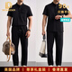 NEWMDER官方國(guó)際品牌速干運(yùn)動(dòng)套裝衣服男裝輕奢高端亞麻短袖兩件套 高檔黑色【現(xiàn)貨速達(dá)】 M