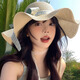 夏季帽子女遮陽(yáng)帽太陽(yáng)帽草帽時(shí)尚洋氣防曬大帽檐海邊戶(hù)外沙灘帽 波浪邊蝴蝶結帽【米白】