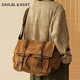 CavlslKcat復古斜挎包男士郵差包大容量休閑單肩包短途出游旅行包帆布斜背包 咖啡色 41*16*33CM