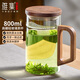 雅集玻璃杯月牙茶隔大容量豪飲杯800ml高硼硅水杯耐熱泡茶杯木蓋木把