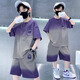 沐霓 男童酷帥短袖短褲套裝夏季2025新款韓版透氣兒童夏裝男孩兩件套 紫色套裝 140cm