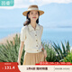 茵曼（INMAN）【冰爽絲】涼感撞色邊翻領(lǐng)針織開(kāi)衫女裝2025夏季新品寬松別致上衣 淺米杏 XL