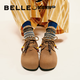 百麗（Belle）厚底松果吐司2代勃肯鞋女25秋新商場(chǎng)款串珠休閑鞋E1J1DCM5預售 棕色 37