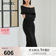SNIDEL2025春夏新品氣質(zhì)淑女一字領(lǐng)露肩紐扣針織連衣裙SWNO251037 黑色 均碼 F