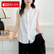 紅豆夏季仿真絲緞面木耳領(lǐng)無(wú)袖襯衫女夏季新款背心荷葉邊內搭時(shí)尚襯衣