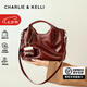 CHARLIE&KELLI CK品牌包包女包簡約軟皮手提包2025新款女士戴妃包單肩斜挎包 葡萄酒紅【七夕情人節(jié)禮物】