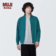 無印良品（MUJI）男式 可水洗 棱紋編織 拉鏈開衫 短外套 男士毛衣男款 AA0QFA4S 深綠色 L (175/100A)