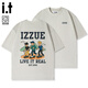 izzue  it歐美風潮牌短袖t恤男士夏季字母半袖青少年落肩袖寬松五分袖T