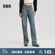 森馬（Semir）森柔牛仔|牛仔褲女高腰直筒褲2024冬加絨拖地褲保暖109724124006