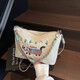 日本重工刺繡貓咪手提尼龍布包包女日系休閑外出通勤斜挎包單肩包 米白色