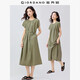 佐丹奴裙子女夏季純棉府綢壓褶圓領(lǐng)綁帶連袖連衣裙女05465327