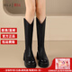 OLJ奢侈高端品牌女靴長(cháng)筒靴秋季新款馬丁靴通勤氣質(zhì)大筒顯瘦騎士靴 黑色單里標準筒 37