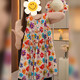 流貝女童夏季連衣裙韓系印花無(wú)袖背心裙2025新款兒童洋氣碎花大童裙子 花朵連衣裙+帽子 150 cm