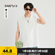 三福2025夏季男士簡約寬肩背心 休閑運動風寬松圓領(lǐng)上衣498652 精白 L