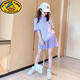 G.DUCKKIDS女童夏季套裝短袖POLO衫韓版中大童學院風女孩運動短褲兒童兩件套 紫色 套裝【無包】 150