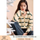 香影綠色條紋毛衣女2025春季新款慵懶寬松v翻領(lǐng)針織上衣開(kāi)衫外套 米色 S