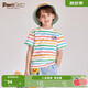 PawinPaw卡通小熊童裝24年夏季新款男童撞色彩色條紋短袖T恤