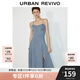 UR2025春季新款女裝復(fù)古V領(lǐng)開(kāi)衩吊帶牛仔連衣裙UWM850055 藍(lán)色 S