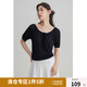獨(dú)束大碼女裝簡(jiǎn)約兩穿亞麻針織衫女百搭短款上衣T恤2024夏季新款 黑色 L (尺碼：2)