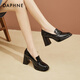 達芙妮（DAPHNE）優(yōu)雅法式氣質(zhì)簡(jiǎn)約樂(lè )福鞋女百搭防水臺粗跟高跟鞋女單鞋  黑色  36