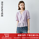 顏域蕾絲短袖襯衫2024新款女夏季氣質(zhì)上衣紫色優(yōu)雅襯衣V領(lǐng)小衫女 紫色 XXL/44