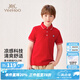 英氏（YEEHOO）男童T恤兒童短袖夏季時尚休閑學院風衣服POLO衫夏裝新款中大童裝 凈色學院-大紅 【涼感透氣】 150 【順豐包郵&極速達】