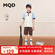 MQD童裝男童夏裝套裝polo領T恤兒童兩件套運動短袖 米白 160