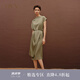 OVV2024春夏新款女裝22MM彈力雙喬桑蠶絲一字領(lǐng)落肩袖連衣裙 軍綠（凈色）13 M