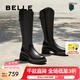 百麗（Belle）七夕禮物休閑舒適騎士靴女商場(chǎng)同款顯瘦長(zhǎng)筒靴B8X1DDC4 黑色-單里 37 (235mm)