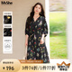 MsShe雪紡收腰碎花連衣裙大碼女裝2025夏裝胖mm巨顯瘦連衣裙子 【七分袖】雪紡連衣裙-黑色現(xiàn)貨 2XL