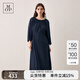 Marc O'Polo/MOP【商場同款】春夏季圓領(lǐng)多褶七分袖長款連衣裙女收腰 深海藍(lán)899 L /175