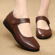 旺奈真皮媽媽鞋軟底中老年皮鞋女平底老人鞋大碼女鞋平跟舒適圓頭防滑奶奶鞋老年鞋婦女單鞋牛皮 深棕色 40
