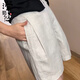 瀅筎悠天絲亞麻闊腿短褲女夏2025新款薄款高腰外穿棉麻休閑A字五分褲子 米白色 均碼 29/XL[116-125斤]