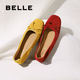 百麗（Belle）舒芙蕾絨面平跟單鞋女2025秋新商場款羊皮軟底便鞋E1E1DCQ5預售 紅色 38
