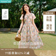 茵曼萊賽爾甜美碎花V領(lǐng)連衣裙2025夏季女裝寬松短袖裙子 水墨紅花  S