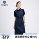 Navigare意大利小帆船女士短袖牛仔連衣裙25夏季新品純棉襯衫裙百搭長裙子 海軍藍(lán) XL