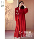 軒靚本命年馬年紅色睡裙女新中式春秋棉款長(cháng)袖睡袍大碼睡衣結婚禮物 64332棗紅 【下單送禮盒】 XL