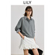 LILY2025秋新款女裝格雷系學(xué)院風(fēng)設計感假兩件格紋寬松休閑衛衣 509深灰 L