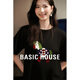 Basic House/百家好韓版撞色卡通圓領(lǐng)T恤女夏季新款減齡短袖上衣 黑色 M