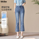 MsShe【冰氧吧釘珠燙鉆】大碼女裝2025夏季胖mm微喇七分牛仔褲子 牛仔淺藍色現(xiàn)貨 3XL