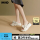 MIO米奧夏季高跟時(shí)尚拖鞋蓬軟扭結(jié)厚底沙發(fā)拖通勤一字拖女 米色 38