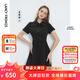 朗姿法式輕禮服通勤小黑裙夏新品短袖黑色中長款襯衫連衣裙女裙子 黑色 M 160/80A