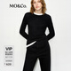 MO&Co.毛衣針織衫保溫2024冬新品山羊絨圓領套頭上衣紅棕MBD4SWTT12 黑色 XS/155